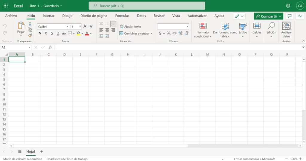 Así se ve Excel en Office de Microsoft 365. Cómo ves tiene diferencias con la versión gratuita.