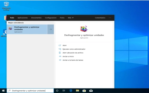 Desfragmentar Optimizar Unidades desde la Barra de Búsqueda en Windows 10