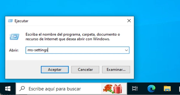 Configuración en Windows 10 mediante la ventana ejecutar